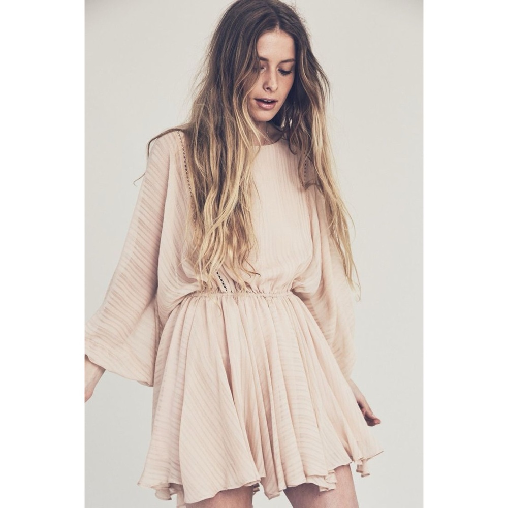 $425 LoveShackFancy Noelle Peach Pink Ballon Sleeves Silk Mini Dress size S
